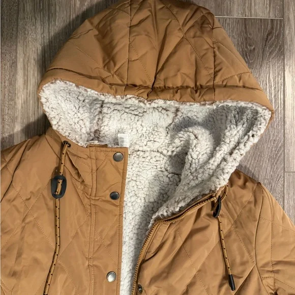 Brown Quilted Hooded Jacket with Sherpa Lining - Picture 2 of 8